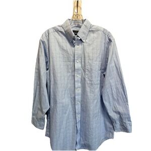 Club Room Blue Small Plaid Long Sleeve Button Up Shirt Size 16 (32/33) Easy Care